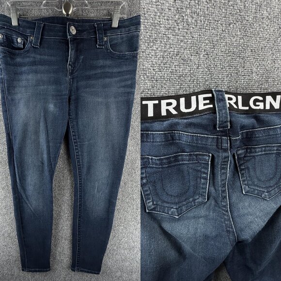 True Religion Jeans Women Stretch Jegging Spell Out Logo Denim Urban ACTL 29X28 - Picture 1 of 16